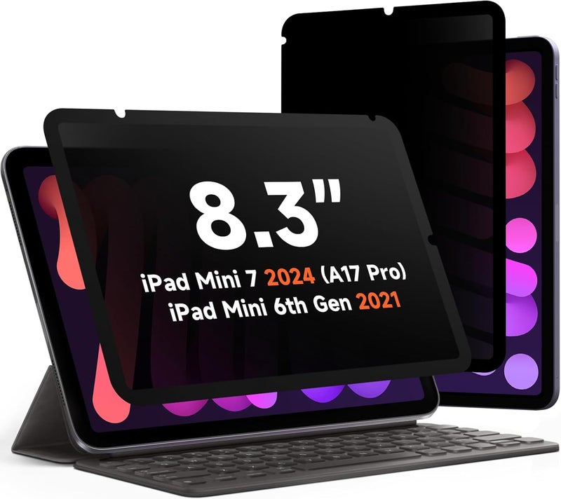 Mamol 360° Privacy Screen Protector for iPad Mini 6 8.3 2021/ Mini 7 2024 (A17 Pro), Anti Glare Blue Light 4 Way Anti Spy Screen Filter, Magicsuction Protector for 8.3” iPad (Landscape+Portrait Privacy) - Image 1